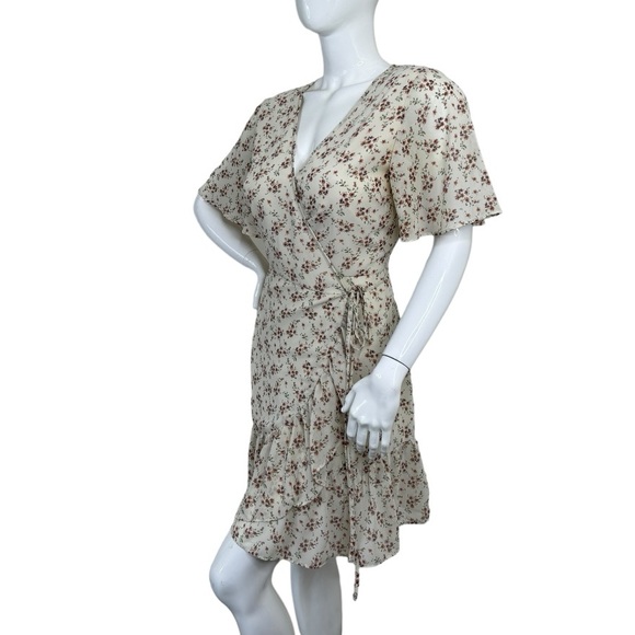 Olivia Grey flower pattern mini wrapped dress cream beige floral sundress NWT XL - Picture 12 of 15